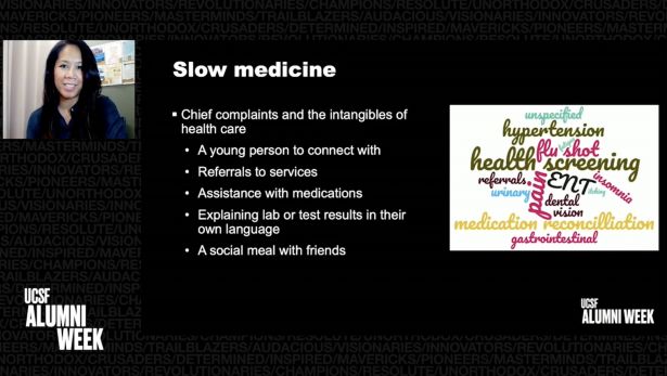 A slide shows Cocahoba and reads, “Chief complaints and the intangibles of health care. Young person to connect with. Refferals to services. Assistance with medications. Explaning lab or test results in their own language. A social meal with friends.”