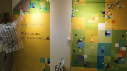 Wall artwork is installed.