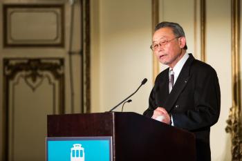 Kishi at podium