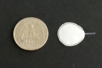 device alongside a quarter to show size