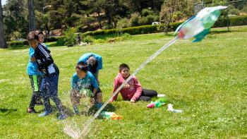 kids launching bottle rocket